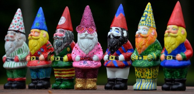 Garden gnomes, one of which designed by Elton John (Central), 
